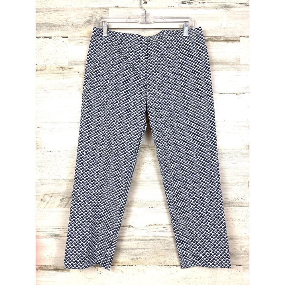 Tory Burch Women 8 Blue White Geo Lightweight Jacquard Flat-Front Designer Pants